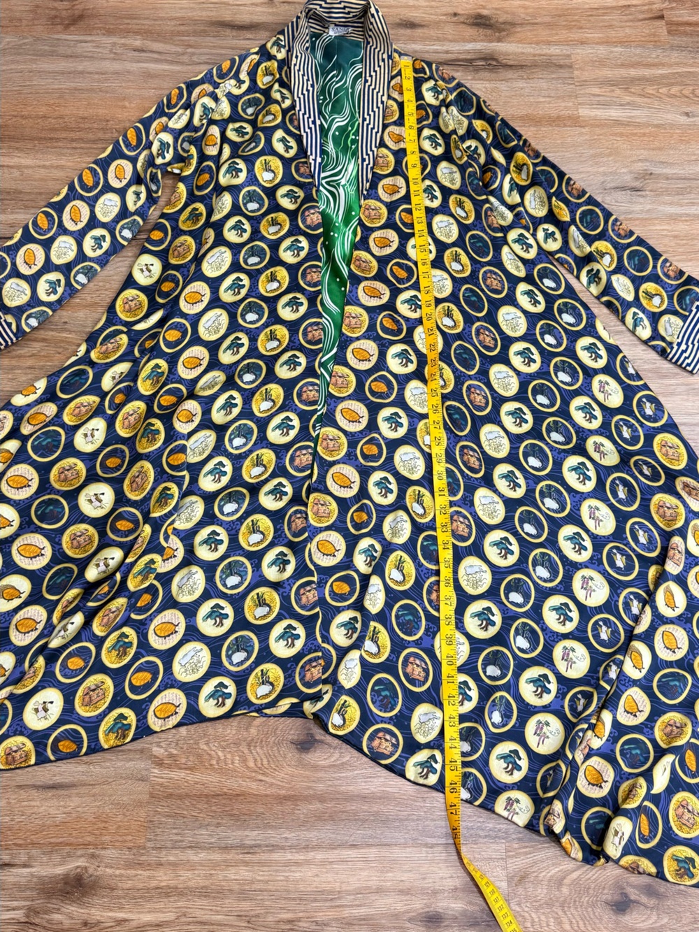 Sania Maskatiya M Luxury Long Kimono Duster Jacket Mixed Print Charmeuse - Picture 9 of 10